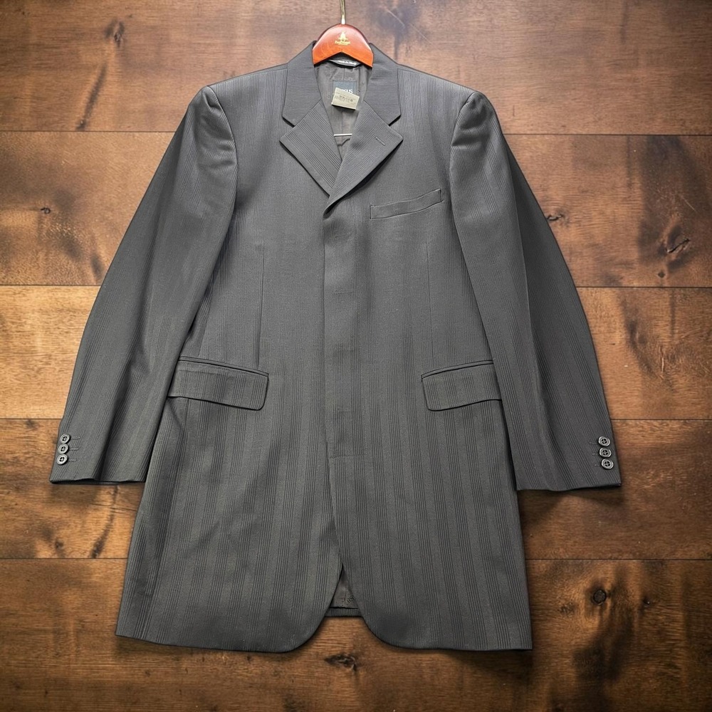 Vintage 90s Versus Versace Long Fly Front Blazer Charcoal Black Wool IT48 US 38L